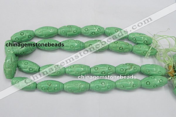 CTU888 15.5 inches 15*30mm carved rice dyed turquoise beads