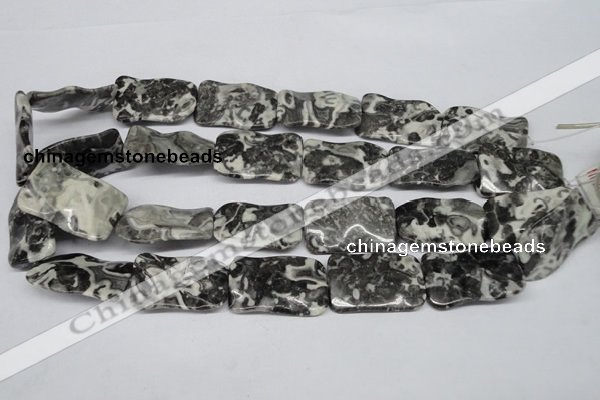 CTW323 15.5 inches 20*30mm wavy rectangle black & white jasper beads