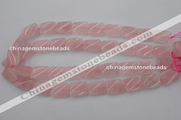 CTW371 15.5 inches 15*20mm twisted rectangle rose quartz beads