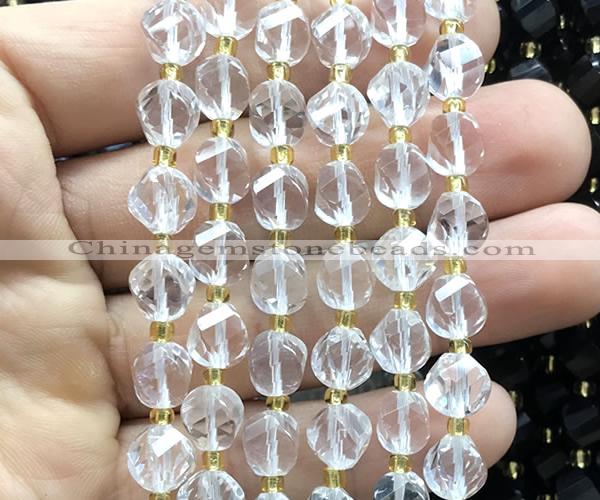 CTW550 15 inches 8mm faceted & twisted S-shaped white crystal beads