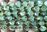 CTW558 8mm faceted & twisted S-shaped green rutilated quartz beads