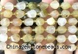 CTW562 8mm faceted & twisted S-shaped green rutilated quartz beads