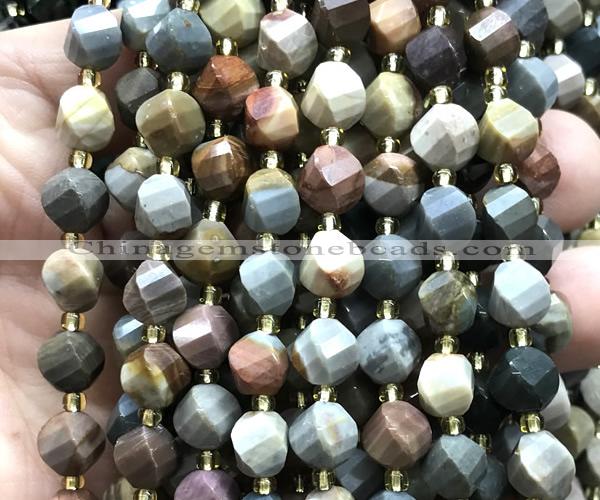 CTW573 15 inches 8mm faceted & twisted S-shaped ocean jasper beads