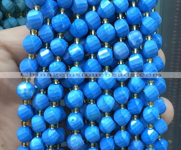 CTW593 15 inches 8mm faceted & twisted S-shaped blue turquoise beads