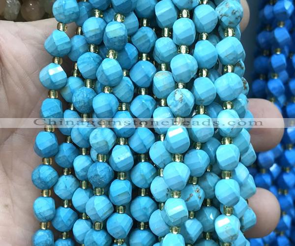 CTW594 15 inches 8mm faceted & twisted S-shaped green turquoise beads