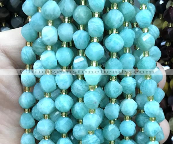 CTW595 15 inches 8mm faceted & twisted S-shaped amazonite beads