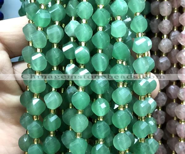 CTW596 8mm faceted & twisted S-shaped green aventurine jade beads