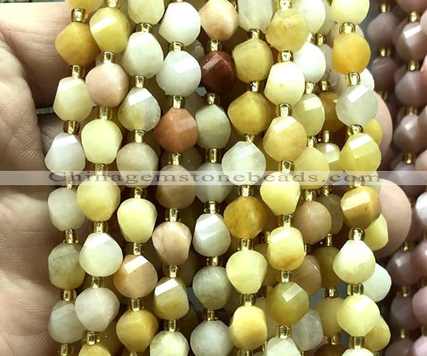 CTW597 8mm faceted & twisted S-shaped yellow aventurine jade beads