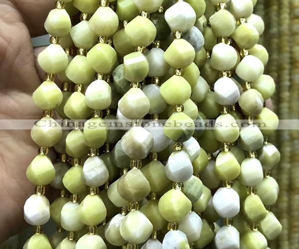 CTW598 15 inches 8mm faceted & twisted S-shaped butter jade beads