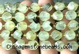 CTW657 10mm faceted & twisted S-shaped green rutilated quartz beads