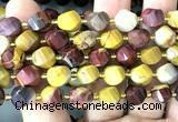 CTW669 15 inches 10mm faceted & twisted S-shaped mookaite beads