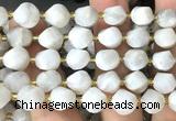 CTW680 10mm faceted & twisted S-shaped white crazy lace agate beads