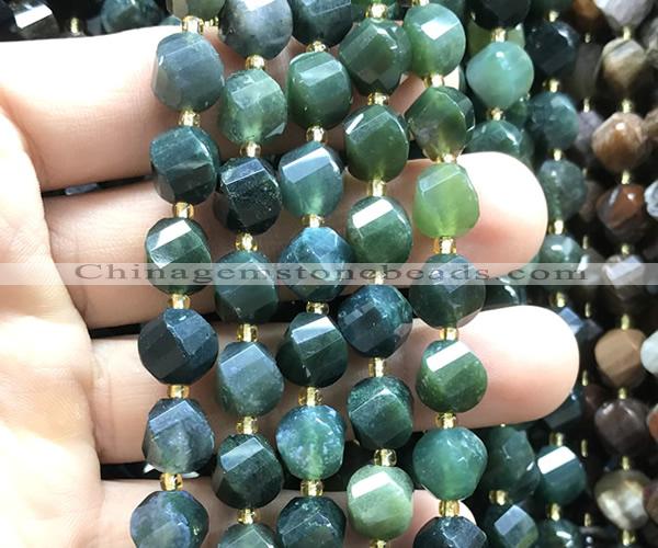 CTW683 15 inches 10mm faceted & twisted S-shaped moss agate beads