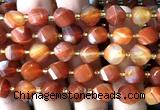 CTW688 10mm faceted & twisted S-shaped red banded agate beads