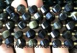 CTW696 15 inches 10mm faceted & twisted S-shaped golden obsidian beads