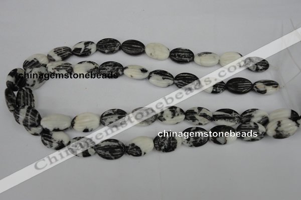 CZJ230 13*18mm carved oval black & white zebra jasper beads