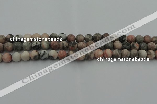 CZJ562 15.5 inches 8mm round matte pink zebra jasper beads