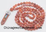 GMN1526 Hand-knotted 8mm, 10mm fire agate 108 beads mala necklace with pendant