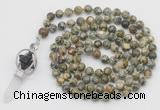 GMN1549 Hand-knotted 8mm, 10mm rhyolite 108 beads mala necklace with pendant