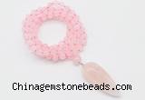 GMN4052 Hand-knotted 8mm, 10mm rose quartz 108 beads mala necklace with pendant