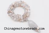 GMN4061 Hand-knotted 8mm, 10mm montana agate 108 beads mala necklace with pendant