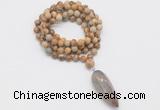 GMN4078 Hand-knotted 8mm, 10mm picture jasper 108 beads mala necklace with pendant