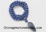 GMN4087 Hand-knotted 8mm, 10mm lapis lazuli 108 beads mala necklace with pendant