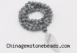 GMN4094 Hand-knotted 8mm, 10mm eagle eye jasper 108 beads mala necklace with pendant