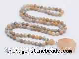 GMN4411 Hand-knotted 8mm, 10mm matte yellow crazy agate 108 beads mala necklace with pendant