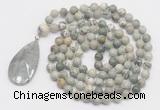 GMN4622 Hand-knotted 8mm, 10mm artistic jasper 108 beads mala necklace with pendant