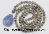 GMN4626 Hand-knotted 8mm, 10mm rhyolite 108 beads mala necklace with pendant