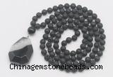 GMN4632 Hand-knotted 8mm, 10mm black lava 108 beads mala necklace with pendant