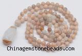 GMN4823 Hand-knotted 8mm, 10mm sunstone 108 beads mala necklace with pendant