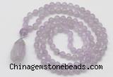 GMN4902 Hand-knotted 8mm, 10mm lavender amethyst 108 beads mala necklace with pendant