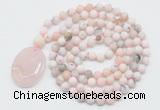 GMN5057 Hand-knotted 8mm, 10mm matte natural pink opal 108 beads mala necklace with pendant