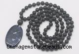 GMN5177 Hand-knotted 8mm, 10mm black lava 108 beads mala necklace with pendant