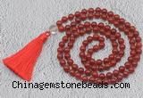 GMN680 Hand-knotted 8mm, 10mm red agate 108 beads mala necklaces with tassel