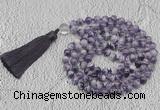 GMN764 Hand-knotted 8mm, 10mm dogtooth amethyst 108 beads mala necklaces with tassel