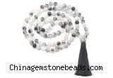 GMN8463 8mm, 10mm black rutilated quartz 27, 54, 108 beads mala necklace with tassel