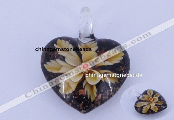 LP07 15*32*41mm heart inner flower lampwork glass pendants