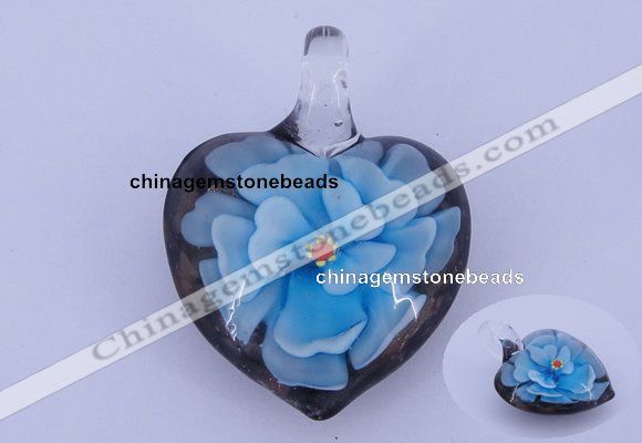 LP09 16*30*40mm heart inner flower lampwork glass pendants