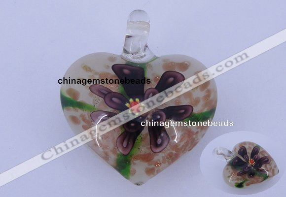 LP10 16*32*38mm heart inner flower lampwork glass pendants