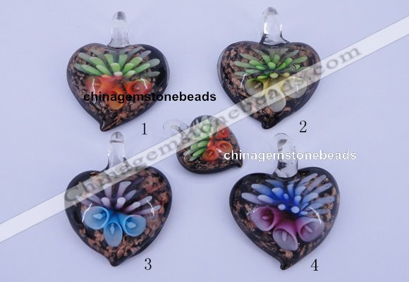 LP31 12*35*44mm heart inner flower lampwork glass pendants