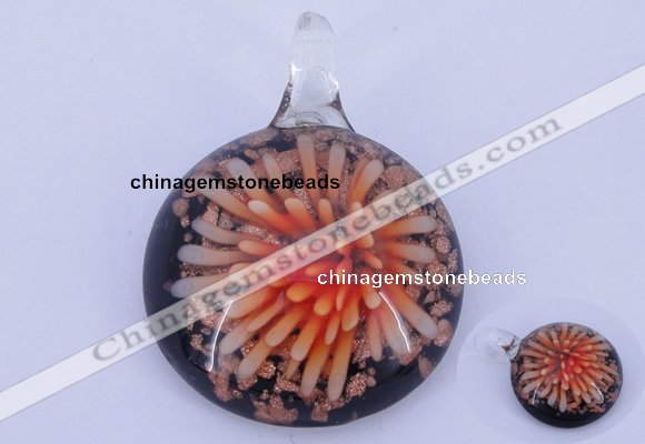 LP45 13*32*43mm flat round inner flower lampwork glass pendants