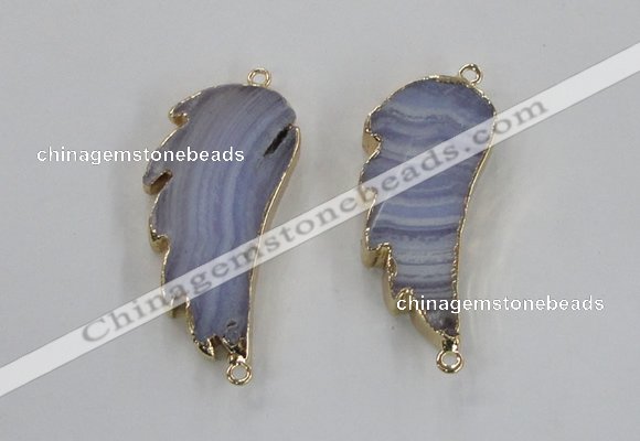 NGC322 16*35mm - 18*38mm wing-shaped agate gemstone connectors