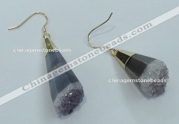 NGE03 15*30mm - 16*35mm freeform druzy amethyst earrings wholesale