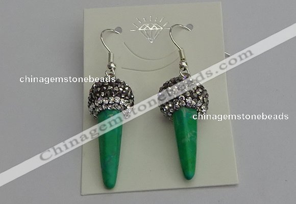 NGE5167 10*30mm faceted cone white howlite turquoise earrings