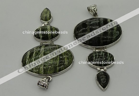 NGP8022 50*82mm - 52*86mm green silver line jasper pendant set jewelry