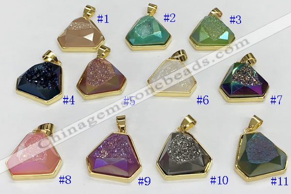 NGP9602 20*20mm faceted plated druzy agate pendants