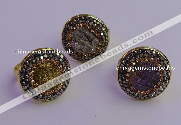 NGR2150 20mm - 22mm coin plated druzy agate gemstone rings